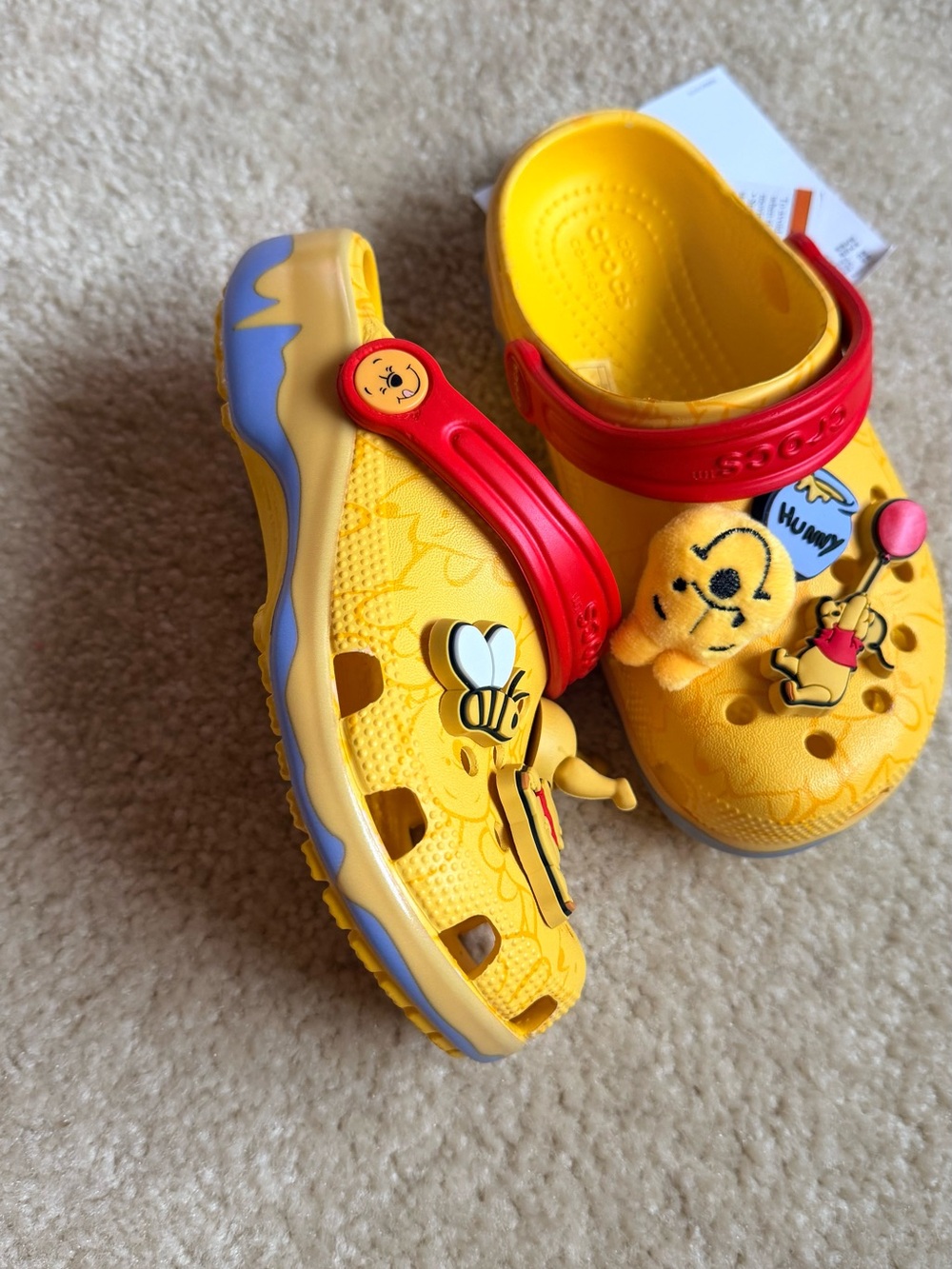 CROCS Kids Yellow Winnie the Pooh Clogs with Red Strap